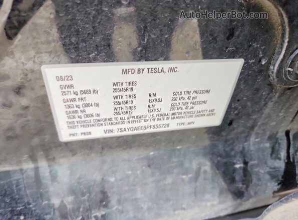 7SAYGAEE6PF855728 2023 TESLA MODEL Черный Вид наклейки с VIN-кодом