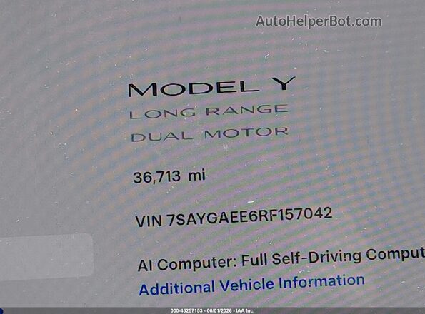 7SAYGAEE6RF157042 2024 TESLA MODEL Y Белый 