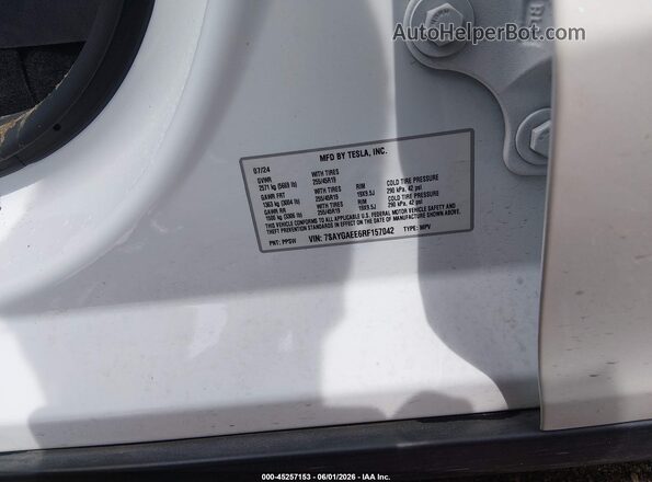 7SAYGAEE6RF157042 2024 TESLA MODEL Y Белый Вид подкапотного пространства