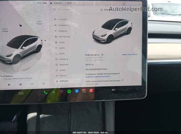 7SAYGAEE6RF157042 2024 TESLA MODEL Y Белый Вид задних сидений
