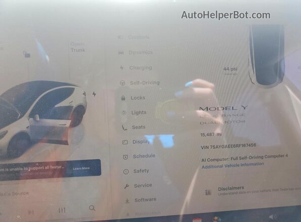 7SAYGAEE6RF167456 2024 TESLA MODEL White Widok zestawu wskaźników