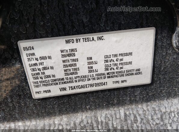 7SAYGAEE7RF092041 2024 TESLA MODEL Y Black Engine compartment view