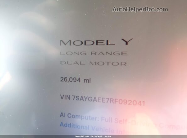 7SAYGAEE7RF092041 2024 TESLA MODEL Y Black 360 interior view