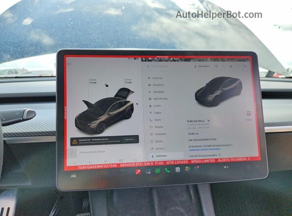 7SAYGAEE9NF337349 2022 TESLA MODEL Черный Вид щитка приборов