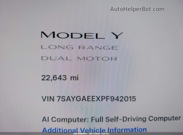 7SAYGAEEXPF942015 2023 TESLA MODEL Y White 