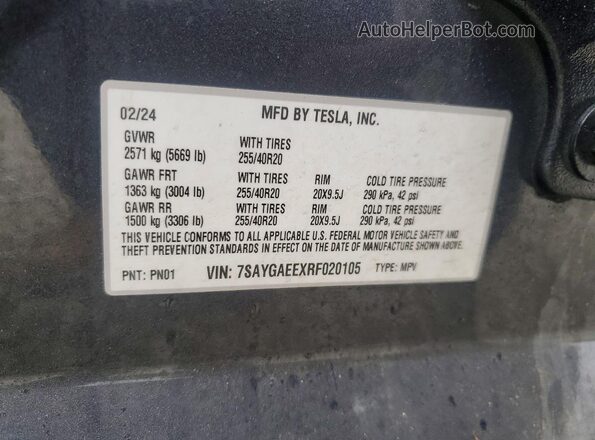 7SAYGAEEXRF020105 2024 TESLA MODEL Two Tone VIN sticker view