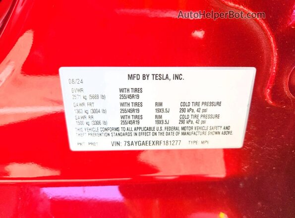 7SAYGAEEXRF181277 2024 TESLA MODEL Red Engine compartment view