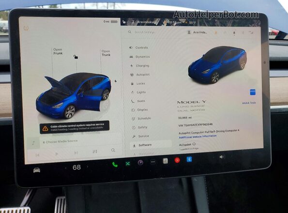 7SAYGAEEXRF982646 2024 TESLA MODEL Blue Widok zestawu wskaźników