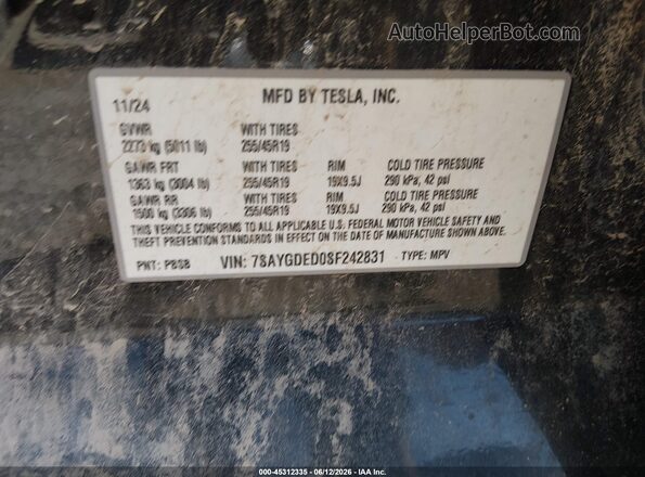 7SAYGDED0SF242831 2025 TESLA MODEL Y Black Շարժիչի բաժամունքի տեսք