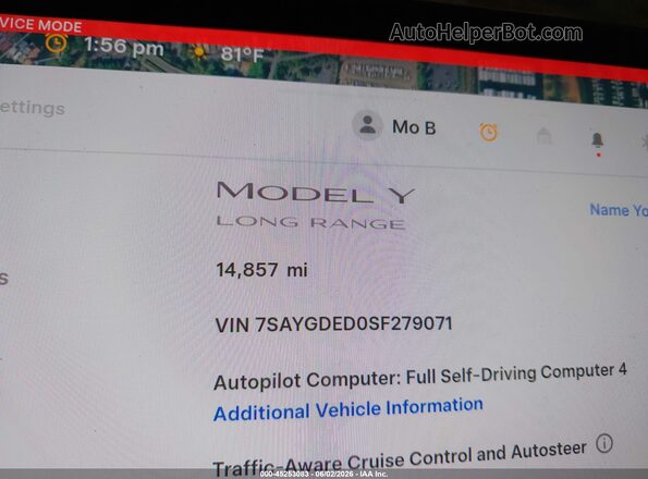 7SAYGDED0SF279071 2025 TESLA MODEL Y Серебряный 