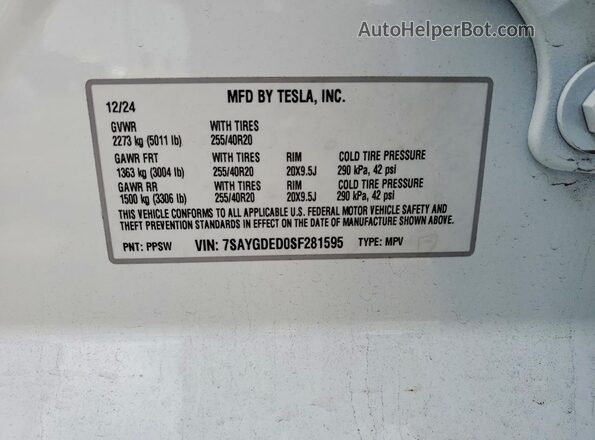 7SAYGDED0SF281595 2025 TESLA MODEL White Vista del compartimento del motor