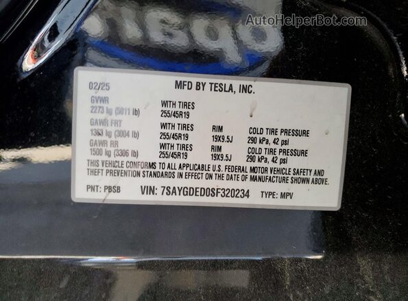 7SAYGDED0SF320234 2025 TESLA MODEL Черный Вид подкапотного пространства
