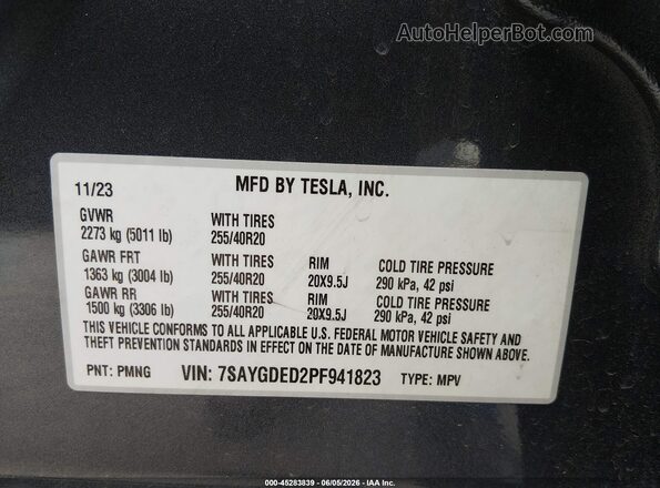 7SAYGDED2PF941823 2023 TESLA MODEL Y Gray Vista del compartimento del motor