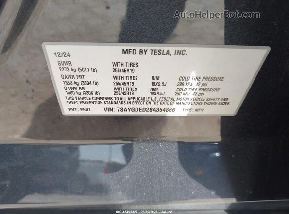 7SAYGDED2SA354866 2025 TESLA MODEL Y Beige ძრავის განყოფილების ხედი