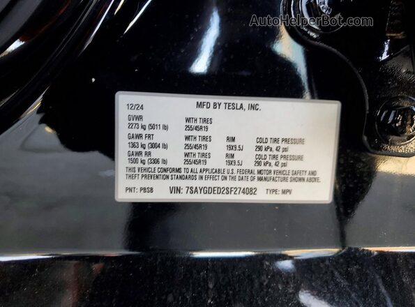 7SAYGDED2SF274082 2025 TESLA MODEL Black Widok komory silnika
