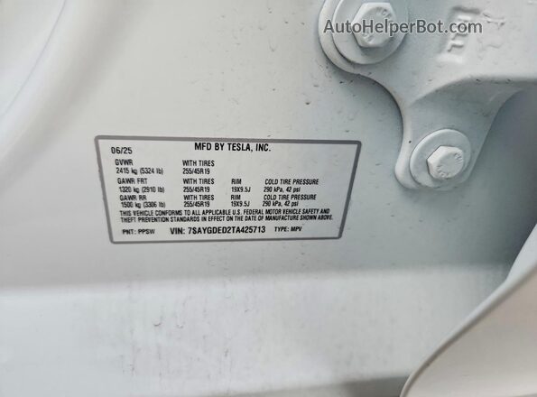 7SAYGDED2TA425713 2026 TESLA MODEL White 