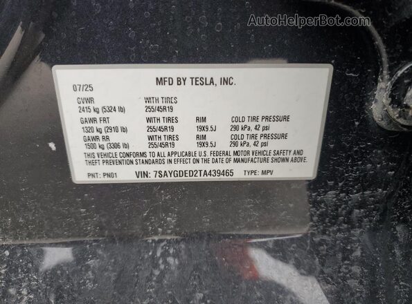 7SAYGDED2TA439465 2026 TESLA MODEL Gray 
