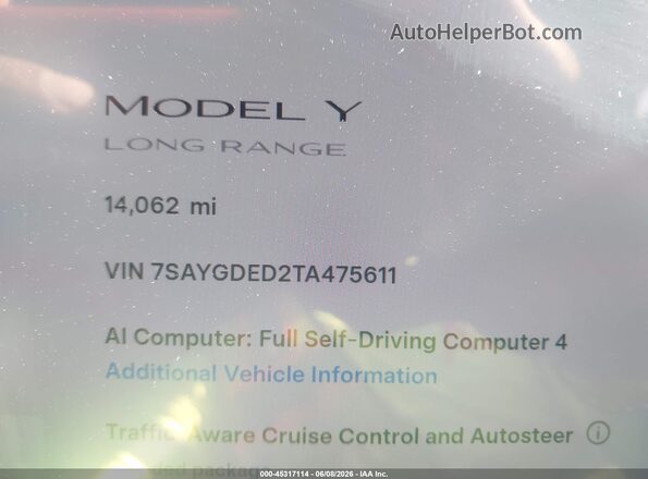 7SAYGDED2TA475611 2026 TESLA MODEL Y White Սալոնի 360 աստիճան տեսք