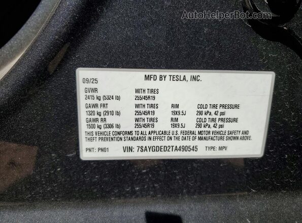 7SAYGDED2TA490545 2026 TESLA MODEL Charcoal Widok komory silnika