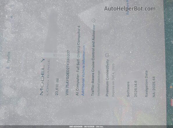 7SAYGDED2TF396037 2026 TESLA MODEL Y Gray Vista de los asientos traseros
