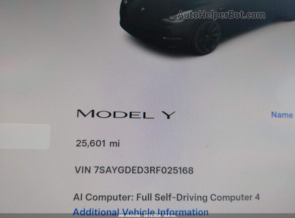 7SAYGDED3RF025168 2024 TESLA MODEL Y Black უკანა სავარძლების ხედი