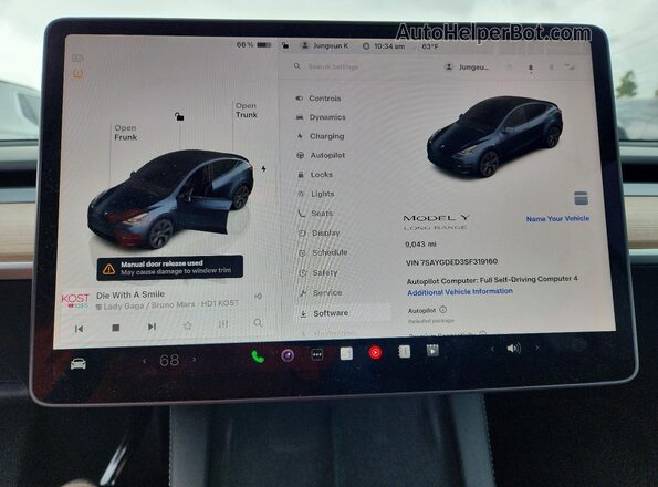 7SAYGDED3SF319160 2025 TESLA MODEL Gray Vista del cuadro de instrumentos