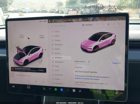7SAYGDED3TF408356 2026 TESLA MODEL Y Белый Вид задних сидений
