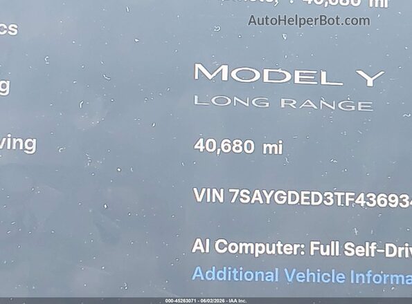 7SAYGDED3TF436934 2026 TESLA MODEL Y Черный 