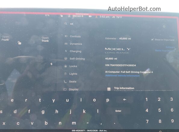 7SAYGDED3TF436934 2026 TESLA MODEL Y Черный Вид задних сидений