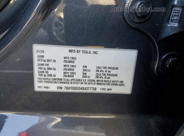 7SAYGDED4SA377758 2025 TESLA MODEL Charcoal Widok wnętrza 360 stopni