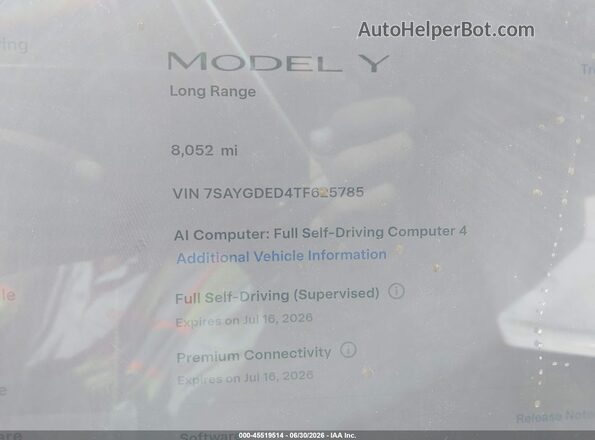 7SAYGDED4TF625785 2026 TESLA MODEL Y Gray Հետևի նստատեղերի տեսք
