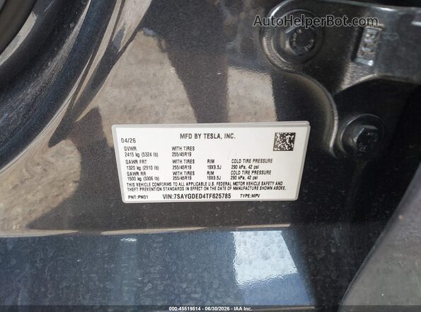 7SAYGDED4TF625785 2026 TESLA MODEL Y Gray Շարժիչի բաժամունքի տեսք