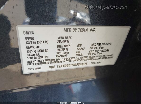 7SAYGDED5RF083878 2024 TESLA MODEL Y Black Շարժիչի բաժամունքի տեսք