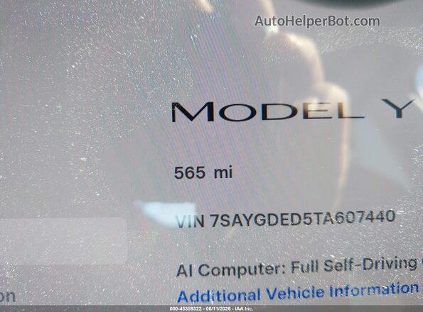 7SAYGDED5TA607440 2026 TESLA MODEL Y Серый 