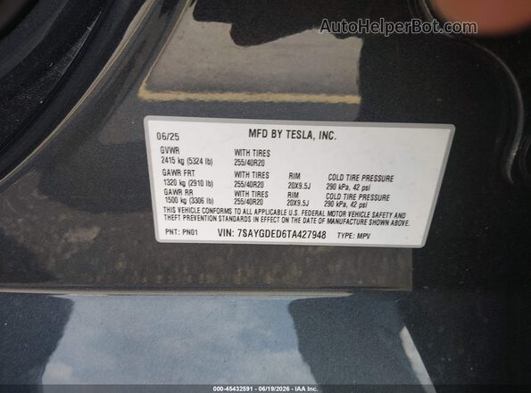7SAYGDED6TA427948 2026 TESLA MODEL Y Серый Вид подкапотного пространства