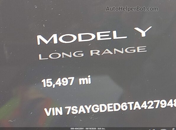 7SAYGDED6TA427948 2026 TESLA MODEL Y Серый Панорамный вид салона 360°