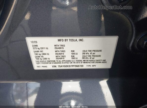 7SAYGDED7PF968709 2023 TESLA MODEL Y Серый Вид подкапотного пространства