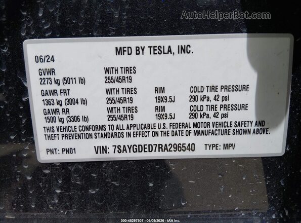 7SAYGDED7RA296540 2024 TESLA MODEL Y Gray Vista del compartimento del motor