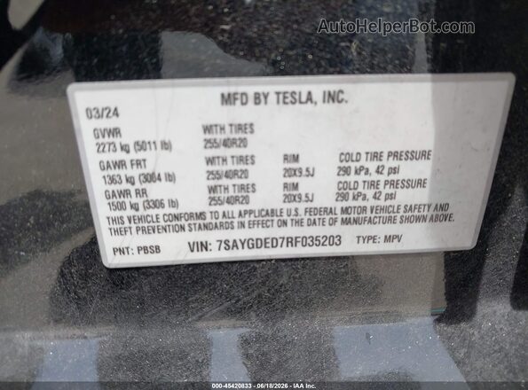 7SAYGDED7RF035203 2024 TESLA MODEL Y Black Vista del compartimento del motor
