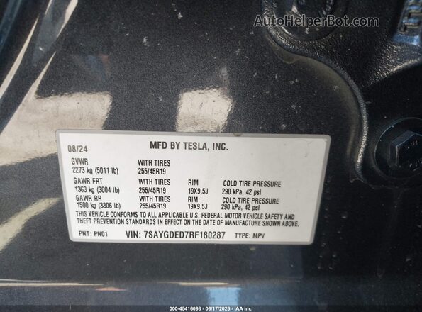 7SAYGDED7RF180287 2024 TESLA MODEL Y Black Engine compartment view