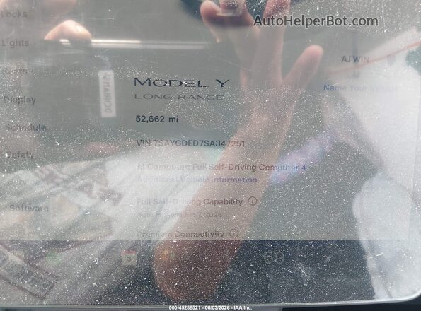7SAYGDED7SA347251 2025 TESLA MODEL Y Black Vista de los asientos traseros