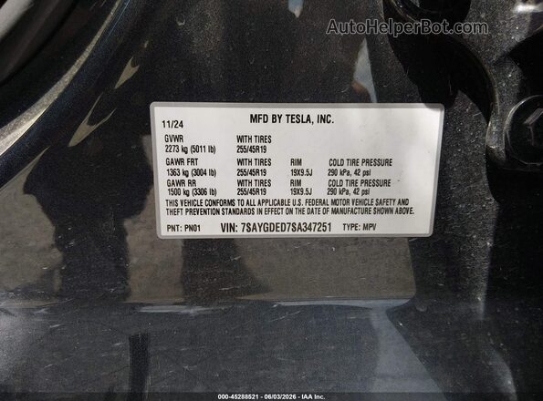 7SAYGDED7SA347251 2025 TESLA MODEL Y Black Vista del compartimento del motor