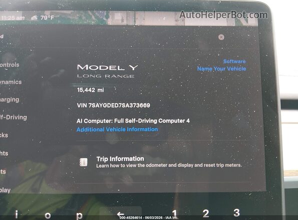 7SAYGDED7SA373669 2025 TESLA MODEL Y Белый Вид задних сидений