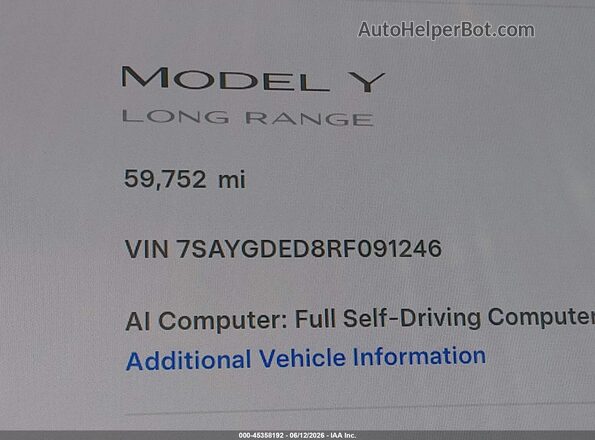 7SAYGDED8RF091246 2024 TESLA MODEL Y Gray 