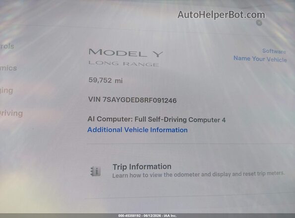 7SAYGDED8RF091246 2024 TESLA MODEL Y Gray უკანა სავარძლების ხედი