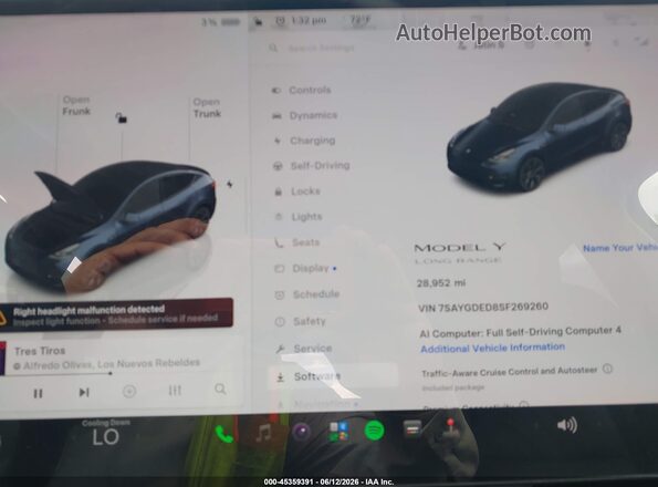 7SAYGDED8SF269260 2025 TESLA MODEL Y Gray Вид задніх сидінь