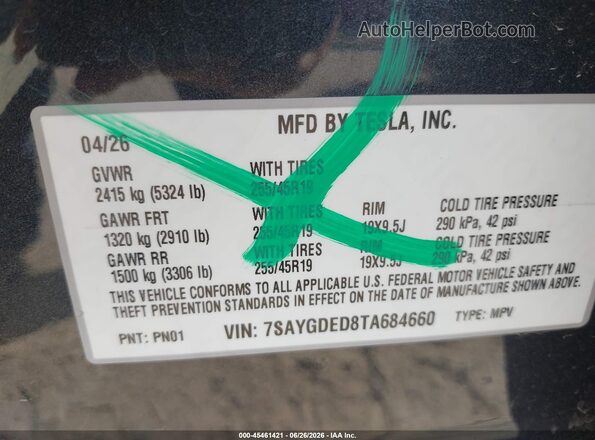 7SAYGDED8TA684660 2026 TESLA MODEL Y Gray Engine compartment view