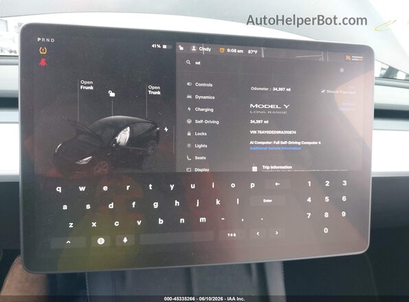 7SAYGDED9RA310874 2024 TESLA MODEL Y Black Вид задніх сидінь