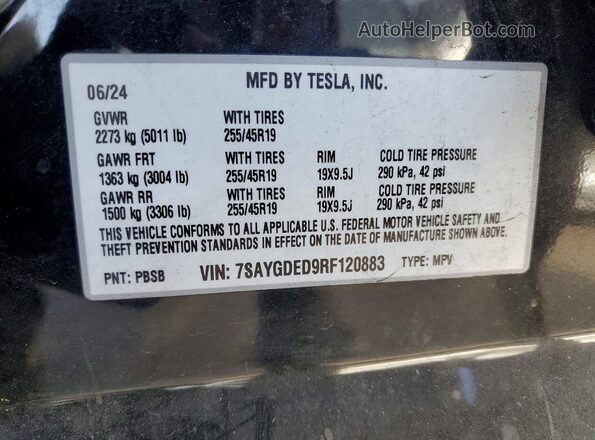 7SAYGDED9RF120883 2024 TESLA MODEL Черный Панорамный вид салона 360°
