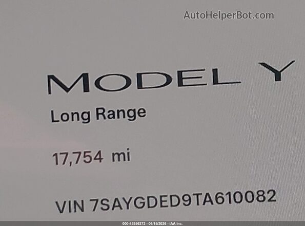 7SAYGDED9TA610082 2026 TESLA MODEL Y Gray 